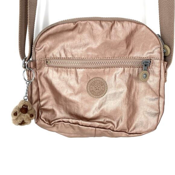 Kipling Sabian Triple Compartment Crossbody Bag Purse Dusty Taupe Pink - Picture 1 of 8